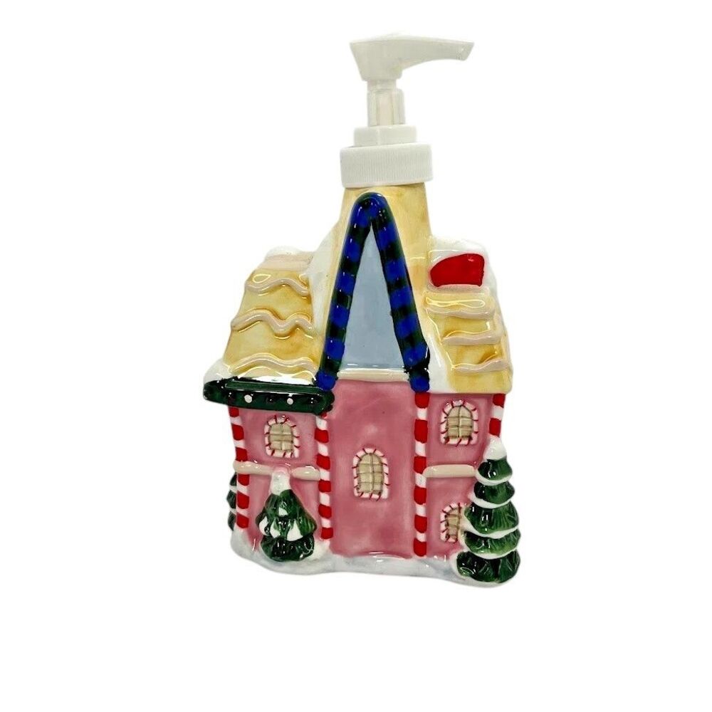 Allure Vintage 2003 Christmas House Liquid Soap Dispenser Lotion Ceramic 7"